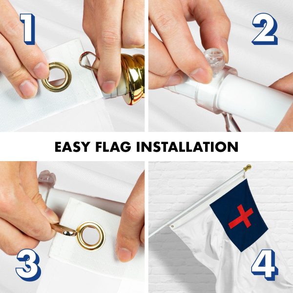 G128 Combo Pack: 5 Ft Tangle Free Aluminum Spinning Flagpole (White) & Christian Flag 2x3 Ft, LiteWeave Pro Series Printed 150D Polyester | Pole with Flag Included - Image 7