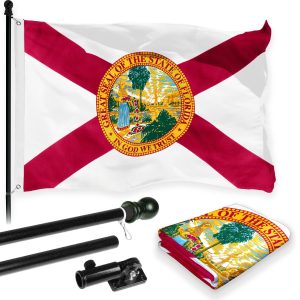 G128 Combo Pack: 6 Feet Tangle Free Spinning Flagpole (Black) Florida FL State Flag 3x5 ft Printed 150D Brass Grommets (Flag Included) Aluminum Flag Pole