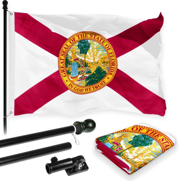 G128 Combo Pack: 6 Feet Tangle Free Spinning Flagpole (Black) Florida FL State Flag 3x5 ft Printed 150D Brass Grommets (Flag Included) Aluminum Flag Pole