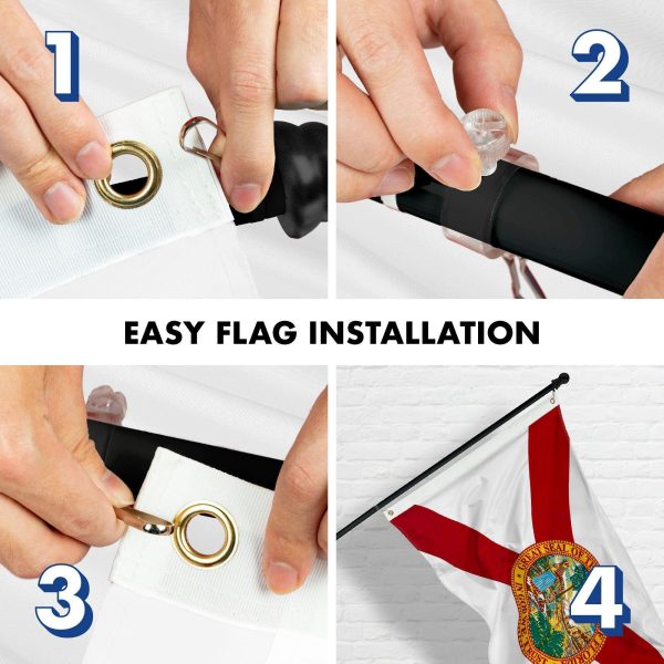 G128 Combo Pack: 6 Feet Tangle Free Spinning Flagpole (Black) Florida FL State Flag 3x5 ft Printed 150D Brass Grommets (Flag Included) Aluminum Flag Pole - Image 7