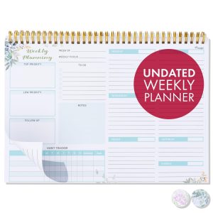 Weekly Undated Planner Notepad 8.5x12  –  52 Week Calendar & To Do List for Planning with Easy Tear off Sheets – Used for Goal Schedule & Habit Tracking (Floral)