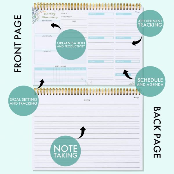 Weekly Undated Planner Notepad 8.5x12  –  52 Week Calendar & To Do List for Planning with Easy Tear off Sheets – Used for Goal Schedule & Habit Tracking (Floral) - Image 3