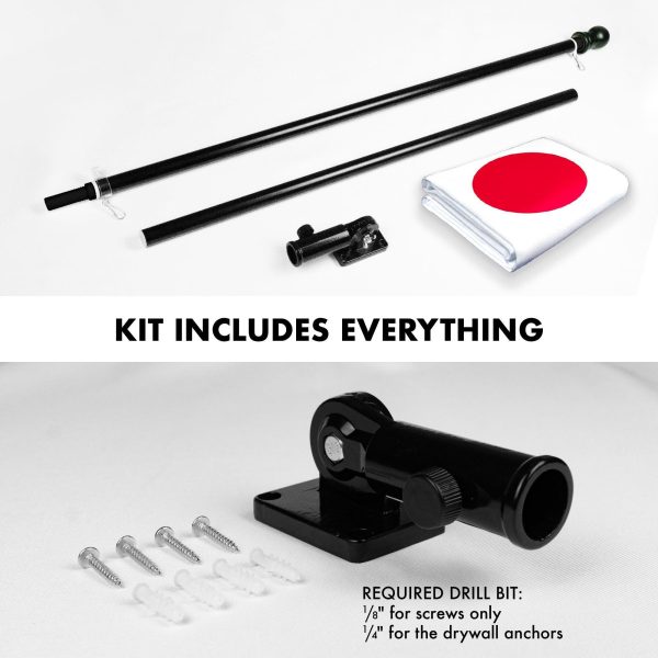 G128 Combo Pack: 6 Feet Tangle Free Spinning Flagpole (Black) Japan Japanese Flag 3x5 ft Printed 150D Brass Grommets (Flag Included) Aluminum Flag Pole - Image 2