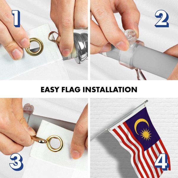 G128 Combo Pack: 6 Ft Tangle Free Spinning Flagpole (Silver) & Malaysia Flag 3x5 Ft Printed 150D Polyester, Brass Grommets (Flag Included) Aluminum Flag Pole - Image 7