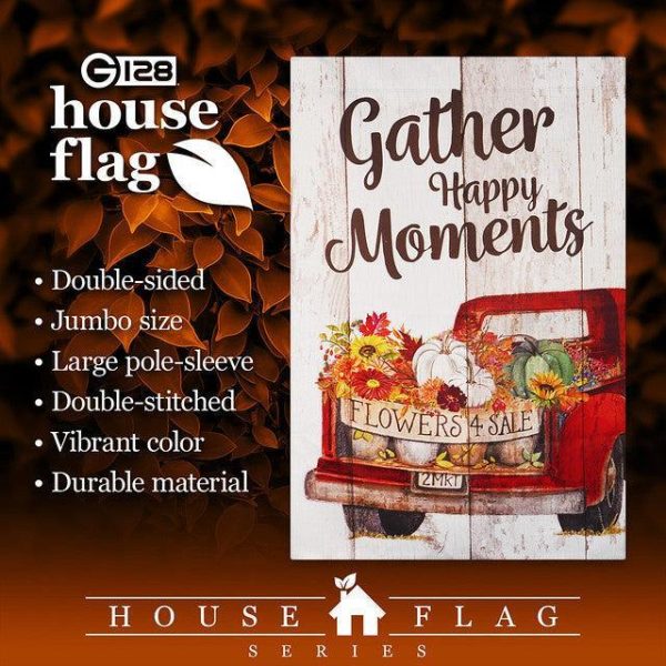 G128 House Flag Gather Happy Moments Flower Truck | 28x40 Inch | Printed Blockout Polyester - Fall Decoration - Image 2