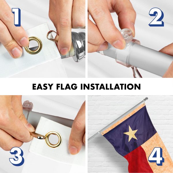 G128 Combo Pack: 5 Ft Tangle Free Aluminum Spinning Flagpole (Silver) & Texas Tea-Stained Flag 2.5x4 Ft, ToughWeave Pro Series Embroidered 420D Polyester | Pole with Flag Included - Image 7