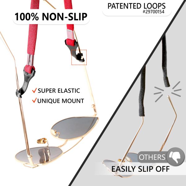 SIGONNA Eye Glasses String Holder Strap - Eyeglass Straps Cords for Men Women - Eyeglass Holders Around Neck - Sunglasses String Chain Lanyard Retainer - 2 Pcs (Black Red) - Image 3