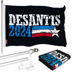 G128 Combo Pack: 6 Ft Tangle Free Aluminum Spinning Flagpole (Silver) & DeSantis Election 2024 Flag 3x5 Ft, LiteWeave Pro Series Printed 150D Polyester | Pole with Flag Included
