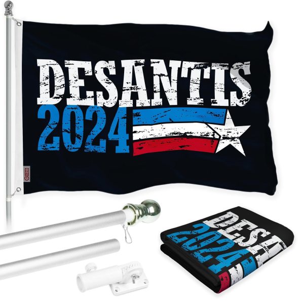 G128 Combo Pack: 6 Ft Tangle Free Aluminum Spinning Flagpole (Silver) & DeSantis Election 2024 Flag 3x5 Ft, LiteWeave Pro Series Printed 150D Polyester | Pole with Flag Included