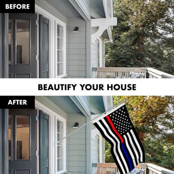 G128 Combo Pack: 6 Feet Tangle Free Spinning Flagpole (Silver) Thin Blue and Red Line Flag 3x5 ft Printed 150D Brass Grommets (Flag Included) Aluminum Flag Pole - Image 3
