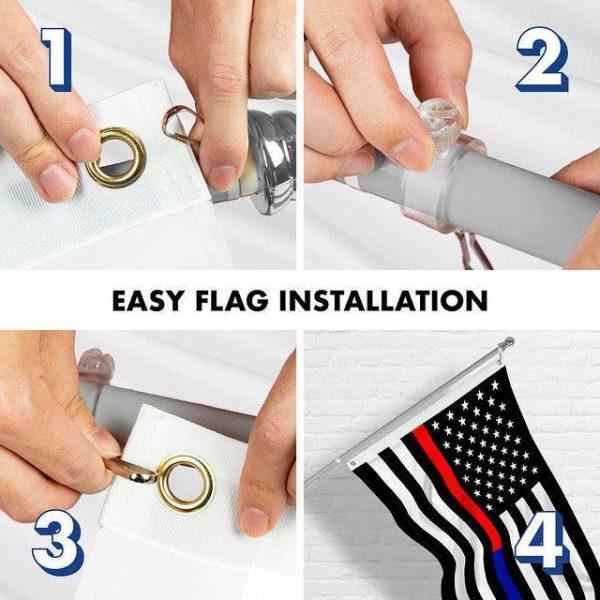 G128 Combo Pack: 6 Feet Tangle Free Spinning Flagpole (Silver) Thin Blue and Red Line Flag 3x5 ft Printed 150D Brass Grommets (Flag Included) Aluminum Flag Pole - Image 7