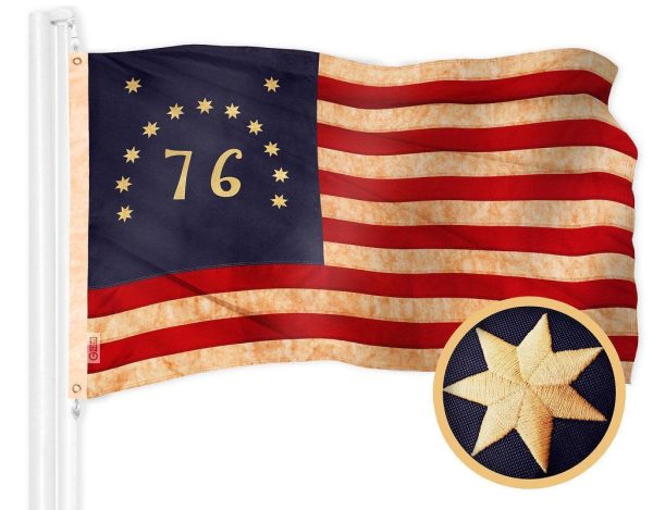 G128 Bennington Tea-Stained Flag | 1x1.5 Ft | Embroidered 420D Polyester - Embroidered Stars, Sewn Stripes, Brass Grommets, Indoor/Outdoor, Vibrant Colors, Quality Polyester