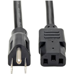 Eaton Tripp Lite Series Computer Power Cord, NEMA 5-15P to C13 - Heavy-Duty, 15A, 125V, 14 AWG, 2 ft. (0.61 m), Black
