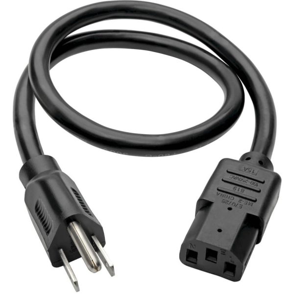 Eaton Tripp Lite Series Computer Power Cord, NEMA 5-15P to C13 - Heavy-Duty, 15A, 125V, 14 AWG, 2 ft. (0.61 m), Black - Image 2
