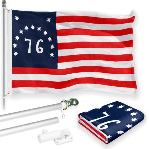 G128 Combo Pack: 6 Feet Tangle Free Spinning Flagpole (Silver) Bennington Flag 3x5 ft Printed 150D Brass Grommets (Flag Included) Aluminum Flag Pole