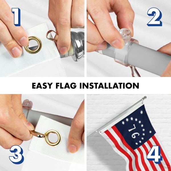 G128 Combo Pack: 6 Feet Tangle Free Spinning Flagpole (Silver) Bennington Flag 3x5 ft Printed 150D Brass Grommets (Flag Included) Aluminum Flag Pole - Image 7