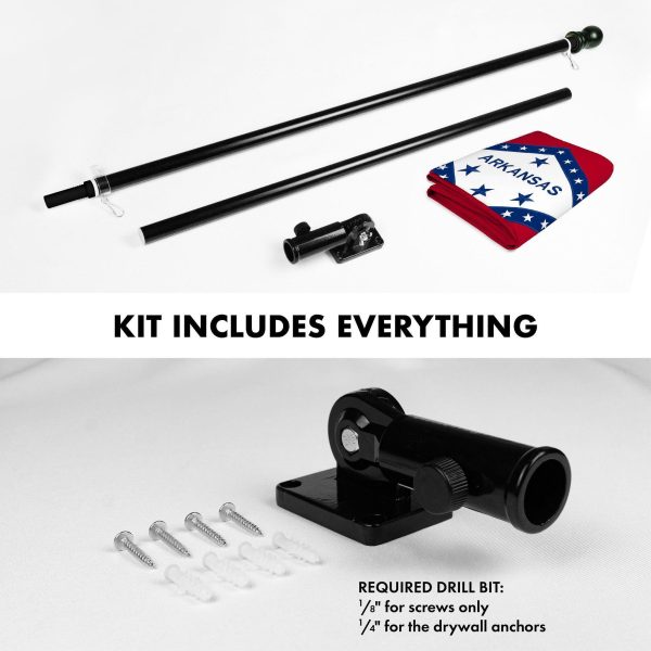 G128 Combo Pack: 6 Ft Tangle Free Aluminum Spinning Flagpole (Black) & Arkansas AR State Flag 3x5 Ft, Double ToughWeave Series Double Sided Embroidered 210D Polyester | Pole with Flag Included - Image 2