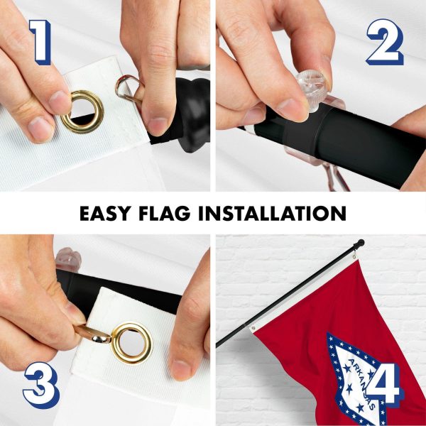 G128 Combo Pack: 6 Ft Tangle Free Aluminum Spinning Flagpole (Black) & Arkansas AR State Flag 3x5 Ft, Double ToughWeave Series Double Sided Embroidered 210D Polyester | Pole with Flag Included - Image 7