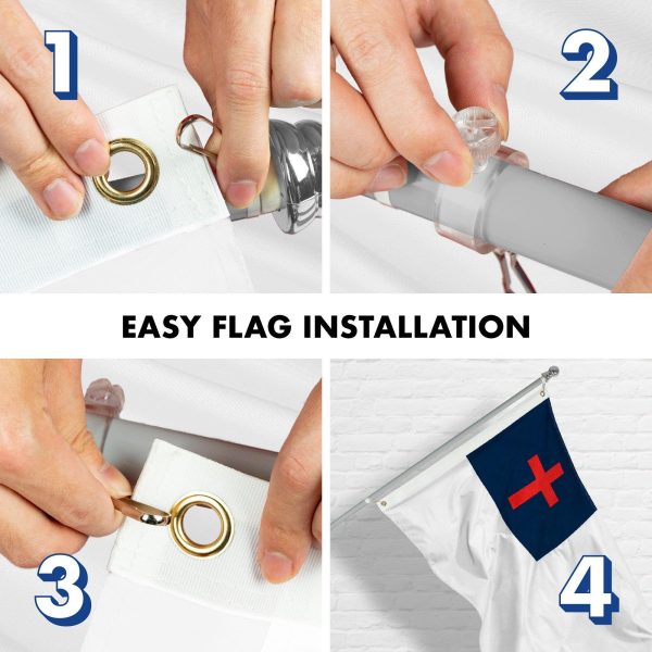 G128 Combo Pack: 5 Ft Tangle Free Aluminum Spinning Flagpole (Silver) & Christian Flag 2x3 Ft, LiteWeave Pro Series Printed 150D Polyester | Pole with Flag Included - Image 7