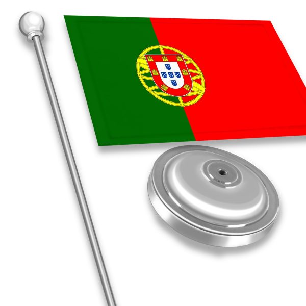 G128 Portugal Portuguese Deluxe Desk Flag Set | 8.5x5.5 In | Printed 300D Polyester, with Silver Dome and Base, 15" Metal Pole, Decorations For Office, Home and Festival Events Celebration - Image 2