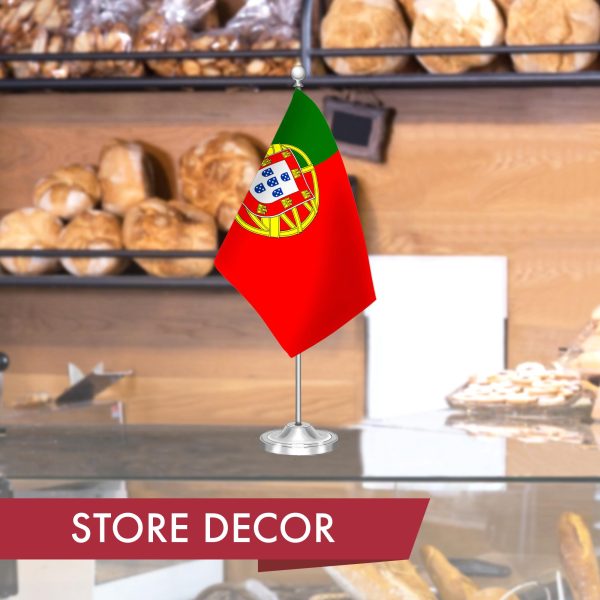 G128 Portugal Portuguese Deluxe Desk Flag Set | 8.5x5.5 In | Printed 300D Polyester, with Silver Dome and Base, 15" Metal Pole, Decorations For Office, Home and Festival Events Celebration - Image 6