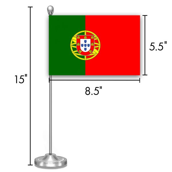 G128 Portugal Portuguese Deluxe Desk Flag Set | 8.5x5.5 In | Printed 300D Polyester, with Silver Dome and Base, 15" Metal Pole, Decorations For Office, Home and Festival Events Celebration - Image 7