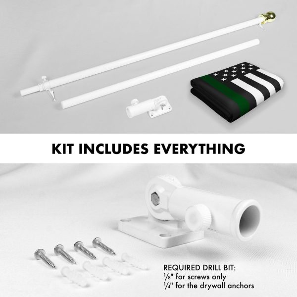 G128 Combo Pack: Flag Pole 6 FT White Tangle Free & Thin Green Line Flag 3x5 FT Brass Grommets Printed Polyester (Flag Included) Aluminum Flag Pole - Image 2