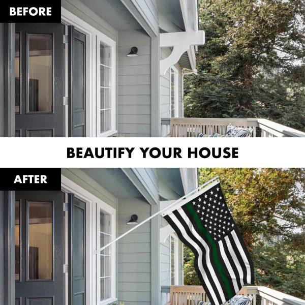G128 Combo Pack: Flag Pole 6 FT White Tangle Free & Thin Green Line Flag 3x5 FT Brass Grommets Printed Polyester (Flag Included) Aluminum Flag Pole - Image 3