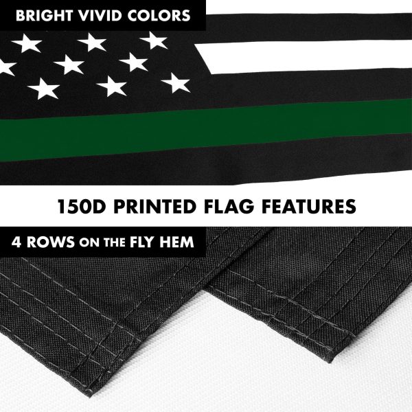 G128 Combo Pack: Flag Pole 6 FT White Tangle Free & Thin Green Line Flag 3x5 FT Brass Grommets Printed Polyester (Flag Included) Aluminum Flag Pole - Image 5