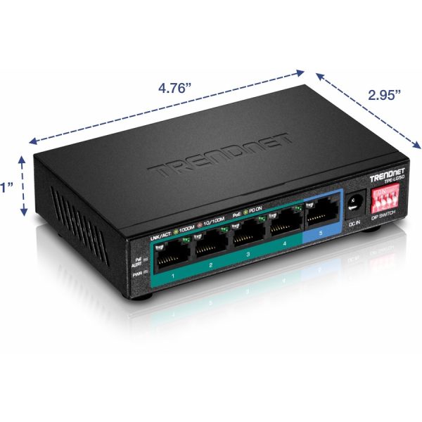 TRENDnet 5-Port Gigabit Long Range PoE+ Switch, 4 x Gigabit PoE+ Ports, 1 x Gigabit Port, 32W PoE Budget, 10Gbps Switching Capacity, Extends PoE+ 200m (656 ft), Lifetime Protection, Black, TPE-LG50 - Image 3