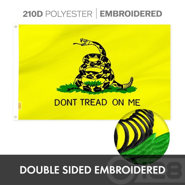 G128 Combo Pack: American USA Flag ToughWeave Series 1x1.5 Ft Single Sided & Gadsden Don't Tread On Me Flag Double Sided 1x1.5 Ft Double ToughWeave Series | Both Embroidered Polyester, Brass Grommets - Image 6