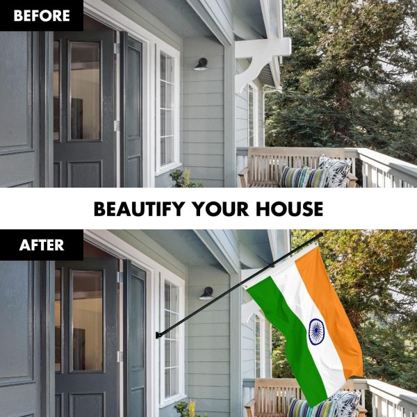 Flag Pole 6FT Black Tangle Free & India Indian Flag 3x5 Ft Combo Printed 150D Polyester By G128 - Image 3