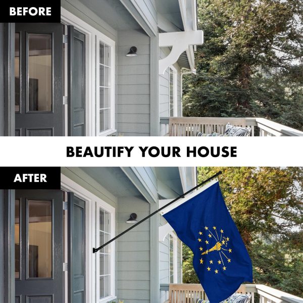 G128 Combo Pack: 5 Ft Tangle Free Spinning Flagpole (Black) & Indiana Flag 2x3 Ft Embroidered 220GSM Spun Polyester, Brass Grommets (Flag Included) Aluminum Flag Pole - Image 3