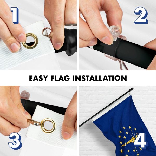 G128 Combo Pack: 5 Ft Tangle Free Spinning Flagpole (Black) & Indiana Flag 2x3 Ft Embroidered 220GSM Spun Polyester, Brass Grommets (Flag Included) Aluminum Flag Pole - Image 7