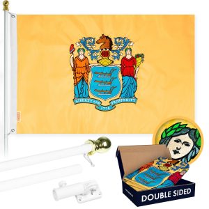 G128 - 6 Feet Tangle Free Spinning Flagpole (White) New Jersey Double Sided Brass Grommets Embroidered 3x5 ft (Flag Included) Aluminum Flag Pole