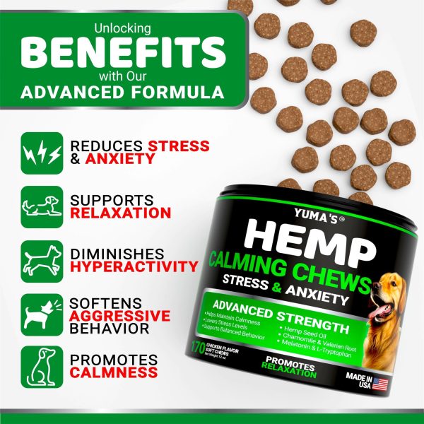 YUMA'S Hemp Calming Chews for Dogs   Advanced Dog Calming Treats   Dog Calming Chews   170 Chews   Anxiety Relief Treats   Separation Aid Barking Stress Relief Thunderstorms   Melatonin   Hemp Oil - Image 2