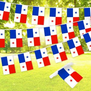 G128 Panama Panamanian Bunting Banner | Flag 8.2 x 5.5 Inch, Full String 33 Feet | Printed 150D Polyester, Decorations For Bar, School, Festival Events Celebration