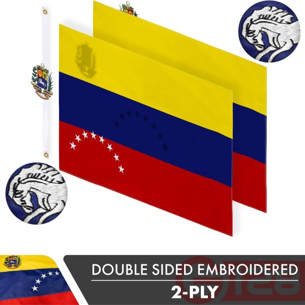 Venezuela Venezuelan Flag 3x5 Ft 3-Pack Double-sided Embroidered Polyester By G128 - Image 2
