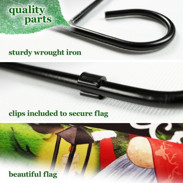 G128 Combo Pack: Garden Flag Stand Black 36 in x 16 in & Garden Flag Winter Decoration Welcome Festive Gnome with Lantern 12"x18" Double-Sided Blockout Fabric - Image 4