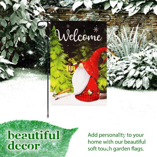 G128 Combo Pack: Garden Flag Stand Black 36 in x 16 in & Garden Flag Winter Decoration Welcome Festive Gnome with Lantern 12"x18" Double-Sided Blockout Fabric - Image 6