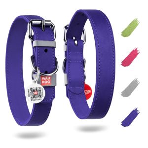 Long Lasting Leather Dog Collar for Large Dogs Medium & Small Dogs   Adjustable Classic Puppy Collars for Large Breed Dogs   Boy & Girl Dog Collars with Durable Buckle D Ring & QR Dog Tag