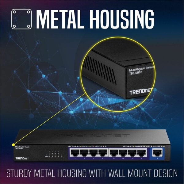 TRENDnet 9-Port Multi-Gig Switch, TEG-S591, 8 x 2.5G RJ-45 Ports, 1 x 10G RJ-45 Port, 60Gbps Switching Capacity, Lifetime Protection, Black - Image 10