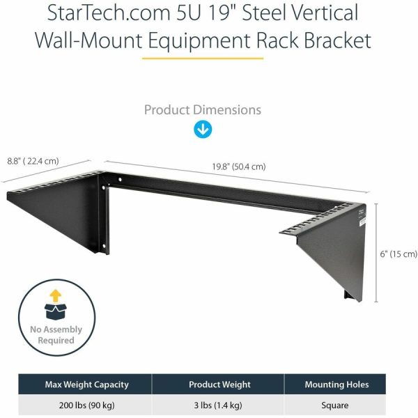 StarTech.com 5U Vertical Wall Mount Rack, 19" Wall Mounting Bracket, Open Low Profile Network/Server Room/Data/AV/IT/Patch Panel/Equipment - Image 2