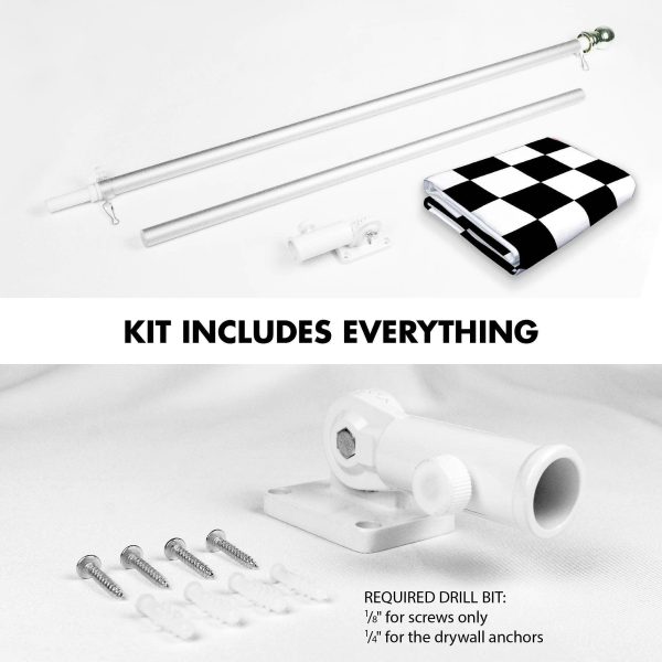 G128 Combo Pack: 6 Ft Tangle Free Spinning Flagpole (Silver) & Checkered Flag Flag 3x5 Ft Printed 150D Polyester, Brass Grommets (Flag Included) Aluminum Flag Pole - Image 2