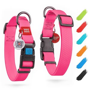 WAUDOG Waterproof Dog Collar   Adjustable Dog Collar for Large Dogs Small and Medium Dogs   Breakaway Dog Collar Waterproof with Plastic Buckle and QR Dog Tag   Boy & Girl Dog Collars (Pink)