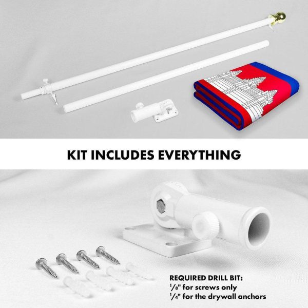 G128 Combo Pack: 6 Ft Tangle Free Spinning Flagpole (White) & Cambodia Flag 3x5 Ft Printed 150D Polyester, Brass Grommets (Flag Included) Aluminum Flag Pole - Image 2