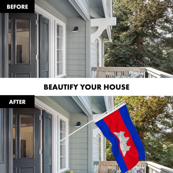 G128 Combo Pack: 6 Ft Tangle Free Spinning Flagpole (White) & Cambodia Flag 3x5 Ft Printed 150D Polyester, Brass Grommets (Flag Included) Aluminum Flag Pole - Image 3