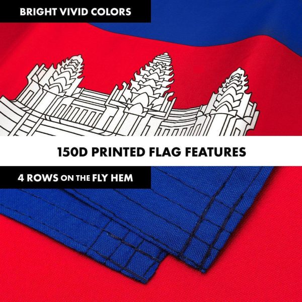 G128 Combo Pack: 6 Ft Tangle Free Spinning Flagpole (White) & Cambodia Flag 3x5 Ft Printed 150D Polyester, Brass Grommets (Flag Included) Aluminum Flag Pole - Image 5