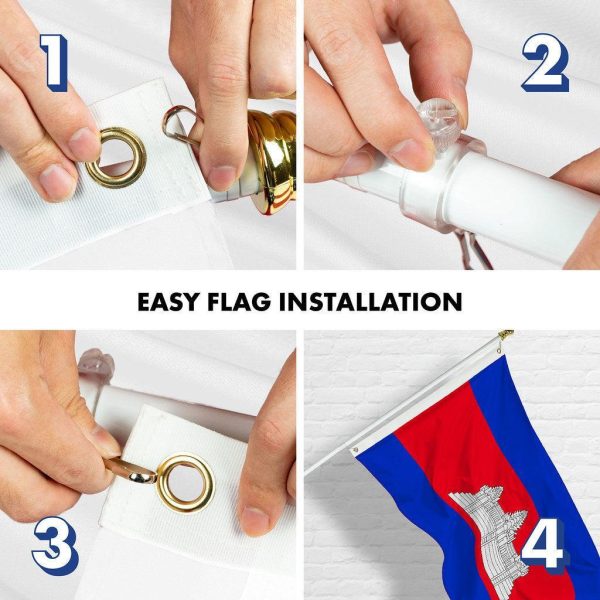 G128 Combo Pack: 6 Ft Tangle Free Spinning Flagpole (White) & Cambodia Flag 3x5 Ft Printed 150D Polyester, Brass Grommets (Flag Included) Aluminum Flag Pole - Image 7
