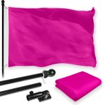 G128 Combo Pack: 5 Ft Tangle Free Aluminum Spinning Flagpole (Black) & Solid Pink Color Flag 2.5x4 Ft, LiteWeave Pro Series Printed 150D Polyester | Pole with Flag Included